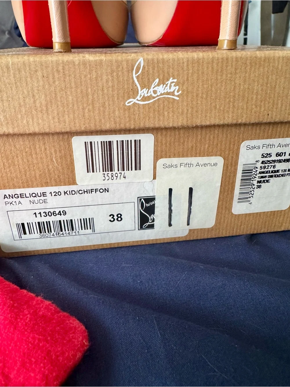 Christian Louboutin Angelique Nude chiffon Peep-Toe Stiletto with Red Sole